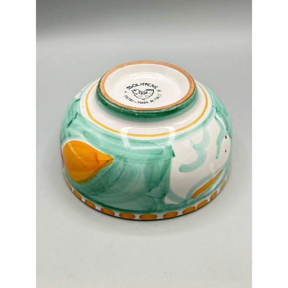 Hand Painted Solimene White Rabbit Cereal Soup Bowl Vietri Italy Mint Green - Picture 7 of 12